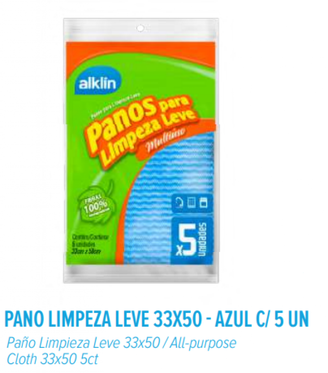 ALKLIN - PANO LIMPEZA LEVE 33X50 AZUL - PT.05UN