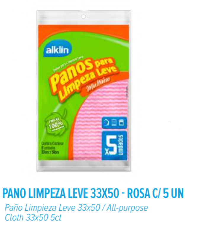 ALKLIN - PANO LIMPEZA LEVE 33X50 ROSA - PT.05UN