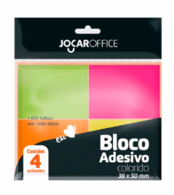 JOCAR OFFICE - BLOCO ADESIVO COLORIDO 38MMX50MM NEON 100FLS - PT.04UN