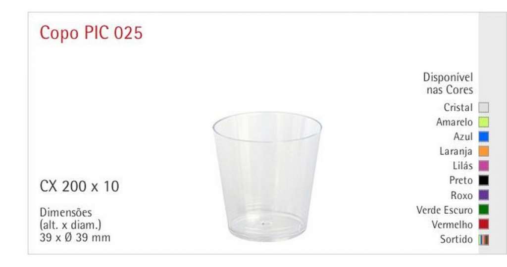 PLASTILANIA - COPO PIC-025 VERMELHO - CX.200X10UN