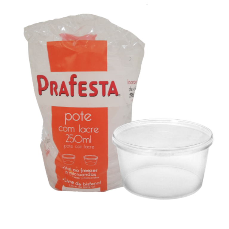 PRAFESTA - POTE 0250ML REDONDO PP C/TAMPA LACRE (8801) - PT.10UN