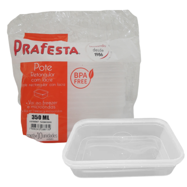 PRAFESTA - POTE 0350ML RETANGULAR PP C/TAMPA LACRE (8813) - PT.10UN