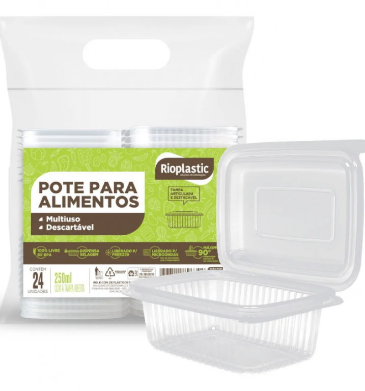 RIOPLASTIC - POTE RETANGULAR 250ML TAMPA ARTICULADA - PT.24UN